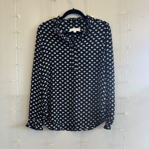 LOFT Blue Long Sleeve Peter Pan Collar Blouse